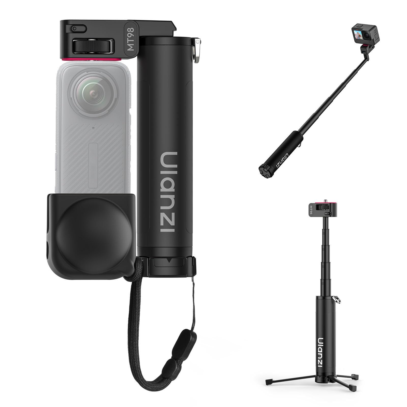 持ち運び便利 伸縮自由 Insta360X5/X4/X3に対応 軽量 延長一脚ポール pocket コンパクト 5階伸縮 4用/3 角度調節可能 hero13/12/11用 1/4インチネジ 目に見えない action5/4に対応 三脚 アクションカメラ自撮り