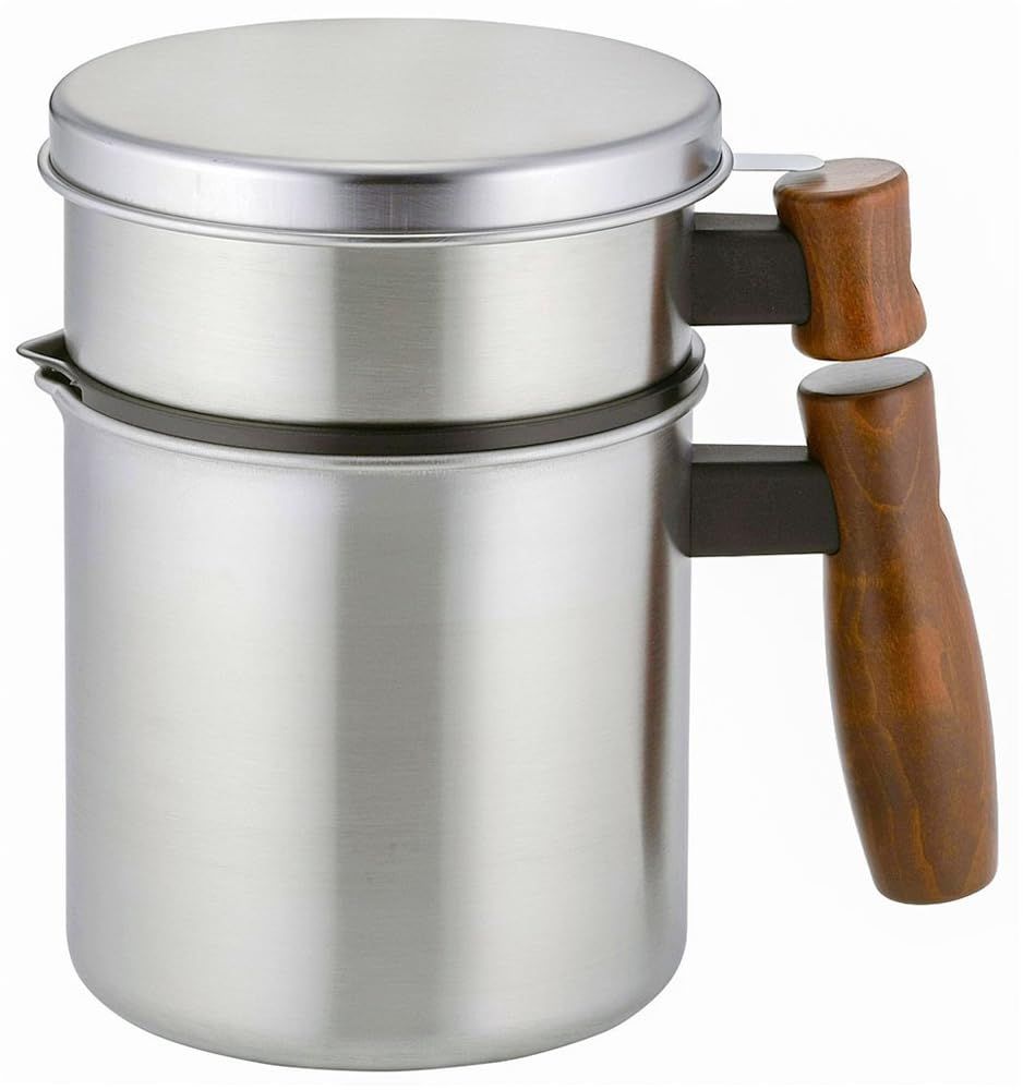 【人気商品】下村企販 オイルポット 600ml 木ハンドル 活性炭カートリッジ式 油をきれいに濾せる 液だれしにくい 油ポット 油こし器 再利用 天ぷら 揚げ物 ステンレス 燕三条 46314