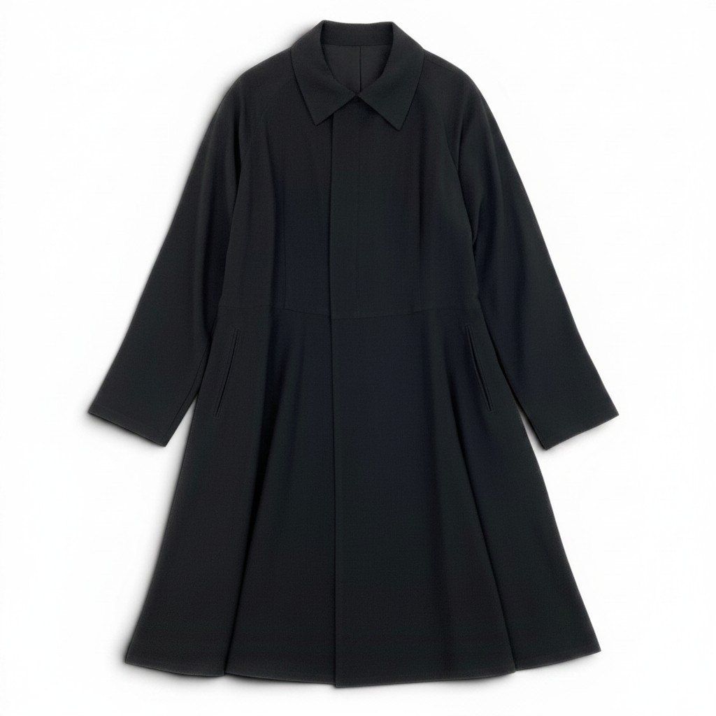 Ae7 Yohji Yamamoto ヨウジヤマモト ハーフジップ シアーロングコート ロングジャケット サイズ1 ブラック ウール100％ レディース 女性服u02t