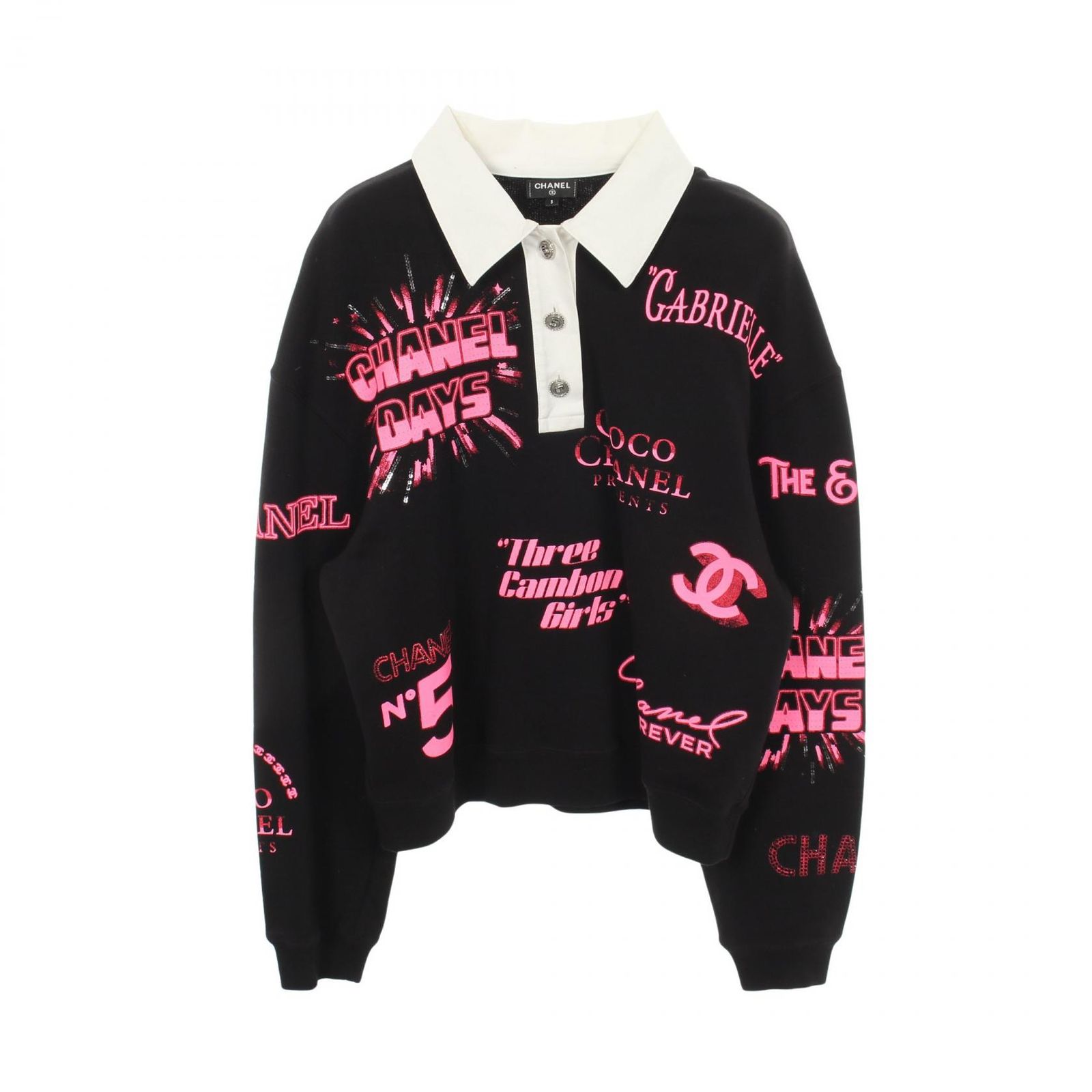 シャネル CHANEL ポロシャツ ロゴプリント スパンコール 長袖 P70689V62077 コットン ポロシャツ レディース Used B