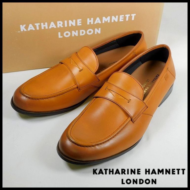 新品 KATHARINE HAMNETT LONDON ローファー 25.5cm 茶 本革レザー スリッポン ビジネスシューズ キャサリンハムネット ロンドン メンズ
