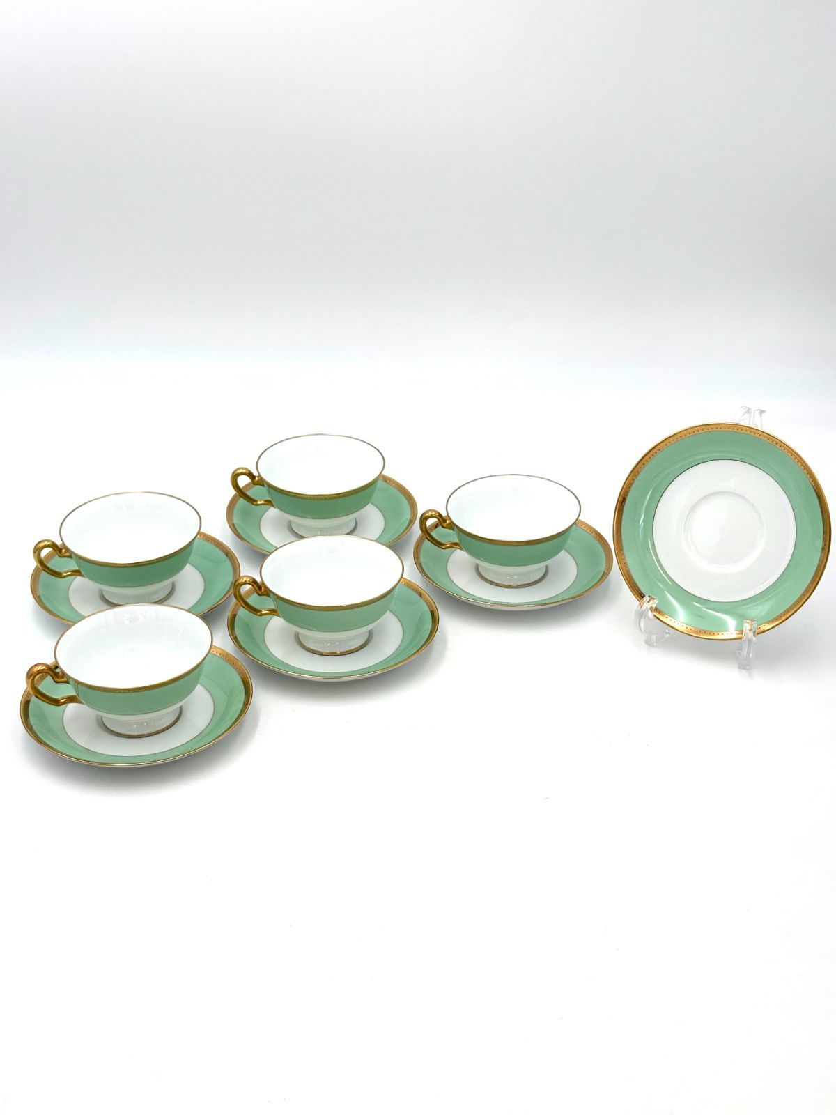 【美品】大倉陶園　OKURA　メイグリーン　カップ＆ソーサー　5客セット　ソーサー1枚　おまけ