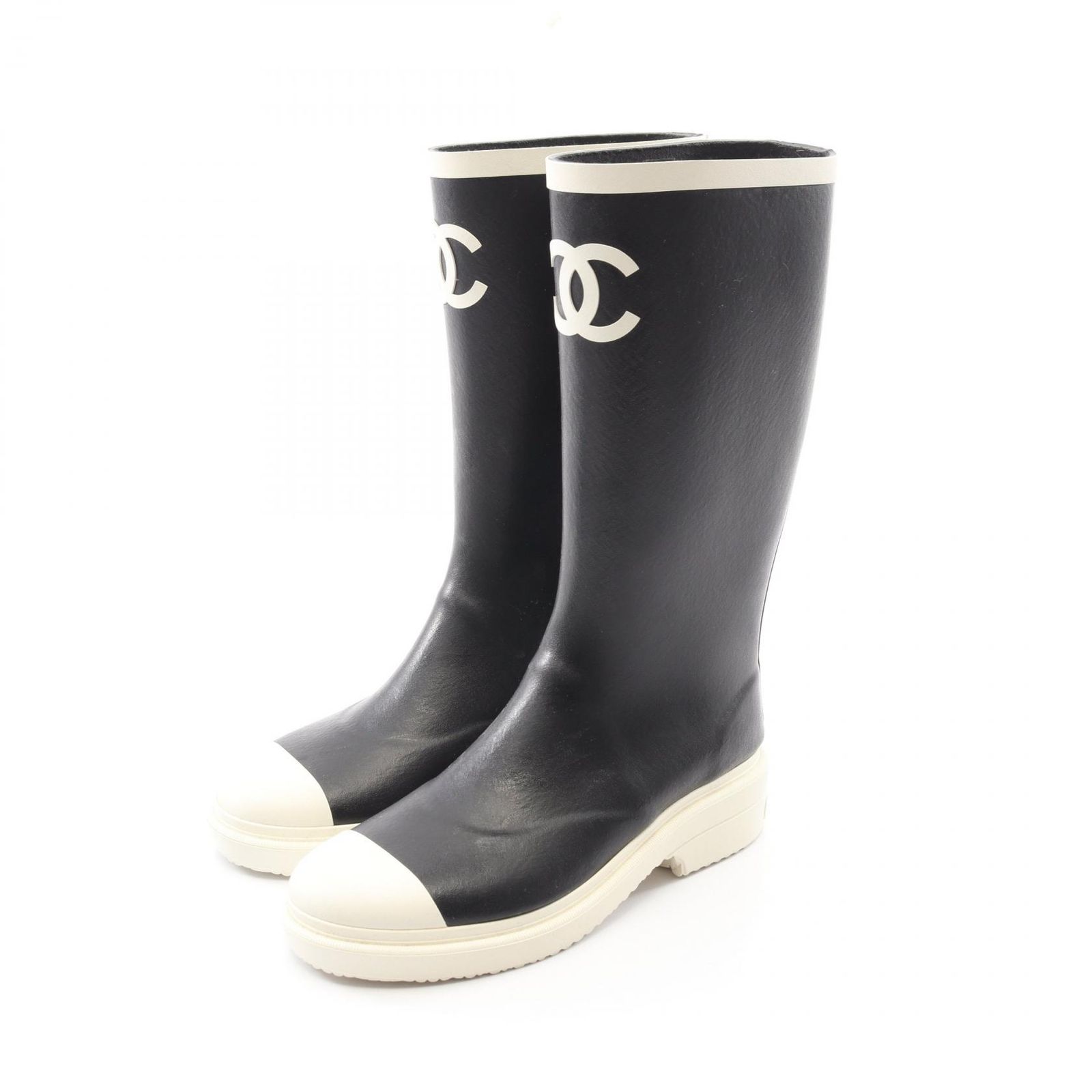シャネル CHANEL レインシューズ ココマーク レインブーツ BK/白 その他 レインブーツ レディース Used A