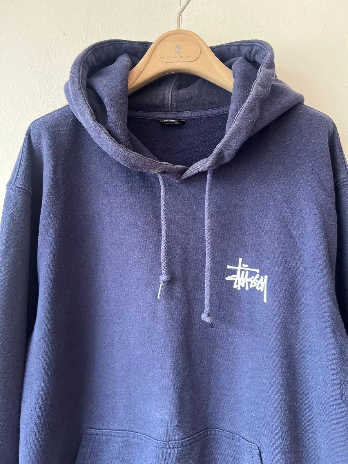 STUSSY メンズ ネイビー ビックロゴ フード付きTシャツ L