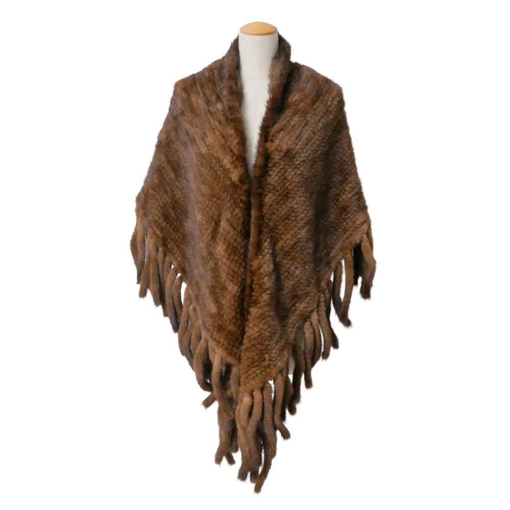 ■美品■Mink ミンク ショール ミンクヤーン ファー フリンジ ストール マフラー 毛皮 ブランド古着【中古】20260506/RA9295