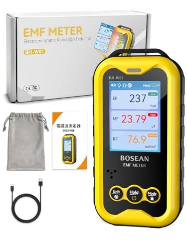 BOSEAN 電磁波測定器 高周波 電界 磁界 見やすい 即時測定 操作簡単 軽量 持ち運びやすい 充電式 警報機能付き 電磁波対策 3軸センサー Type-C充電 警告音 静音機能 耐久性 保証書付 日本語説明書 EMFメーター デジタル電磁場検出器 電kk