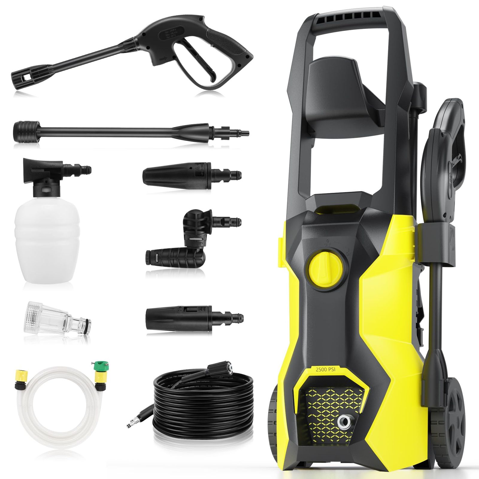 COOCHEER 2025新登場強化版 高圧洗浄機 1500W 最大吐出圧力14MPa 50Hz/60Hz東西日本兼用 水道直結・自吸両用 家庭用高圧クリーナー 高圧ホース10m+水道ホース3m+電源コード5m 高圧・低圧切替可能 省エネ 二重絶縁 IPXkk