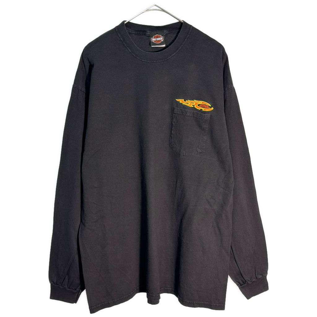 HARLEY DAVIDSON ハーレーダビッドソン 長袖ポケットＴシャツ モーターサイクル ブラック(メンズ XL)中古 古着 Y0500