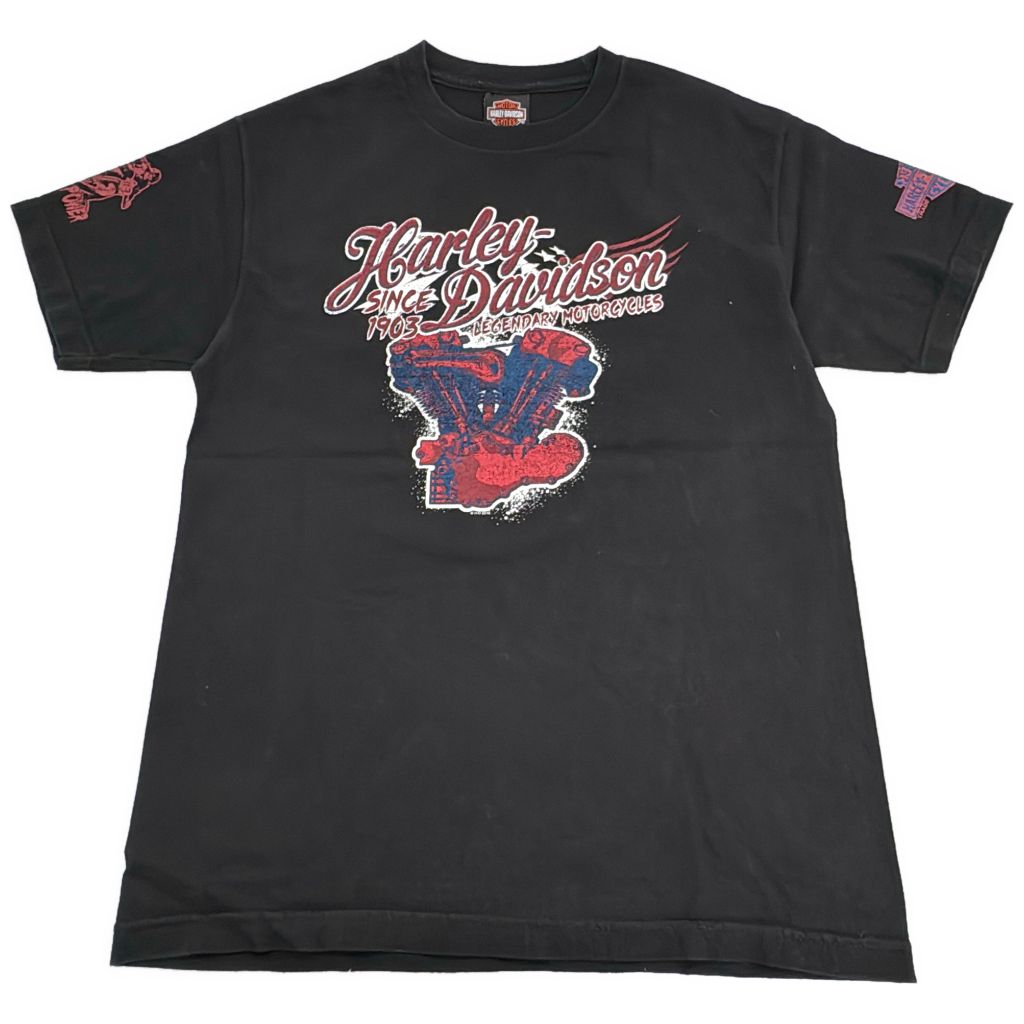 HARLEY DAVIDSON ハーレーダビッドソン スカルロゴ V2エンジン 半袖Tシャツ モーターサイクル(メンズ MEDIUM)中古 古着 Y0518