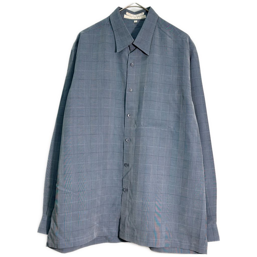 90年代 PERRY ELLIS ペリー エリス レーヨンシャツ チェック ブルー(メンズ L)中古 古着 Y0550