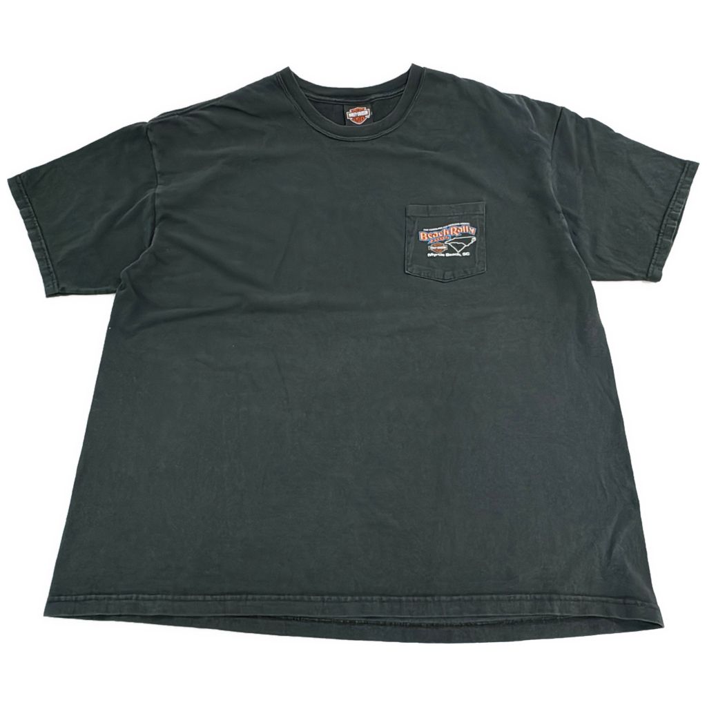 00年代 HARLEY DAVIDSON ハーレーダビッドソン BEACH RALLY 2004 ポケットＴシャツ モーターサイクル(メンズ 2XL)中古 古着 Y0552