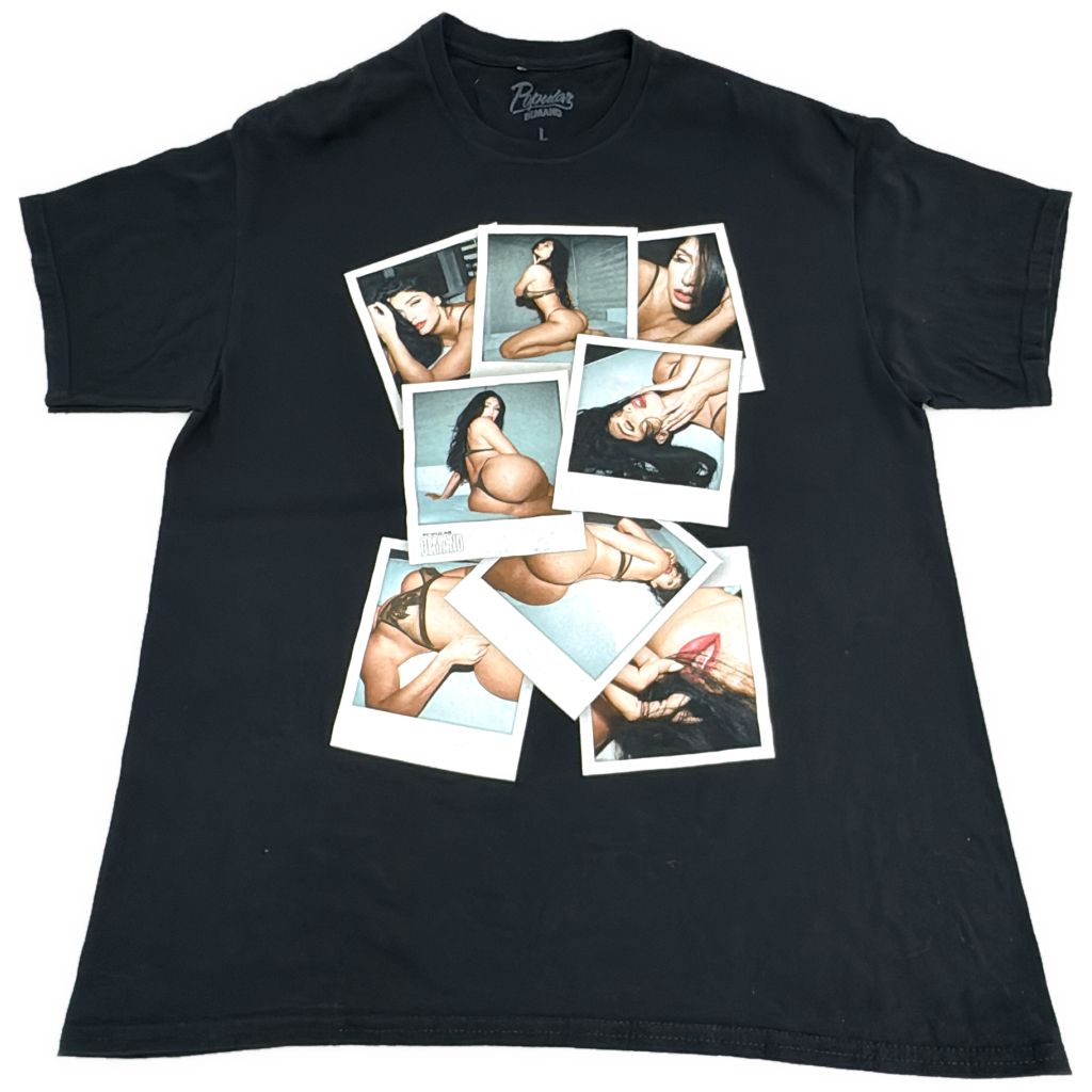 POPULAR DEMAND ポラロイドフォトＴシャツ ブラック(メンズ L)中古 古着 Y0562