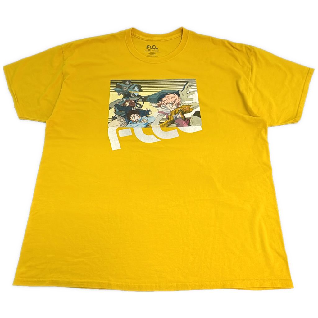 FLCL フリクリ 半袖Ｔシャツ 大きいサイズ アニメ キャラクター イエロー(メンズ 2XL)中古 古着 Y0573
