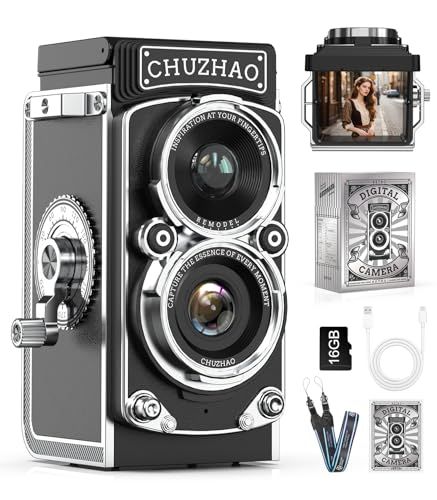 CHUZHAO ミニレトロカメラ: 1080Pミニレトロデジタルトイカメラ12MPオートフォーカス 二眼レフカメラ1.54インチ画面 軽量 携帯 デジタル TLR 16GB SDカード付き Type-C充電 初心者 子供 ティーンエイジャー 0cb0dde8