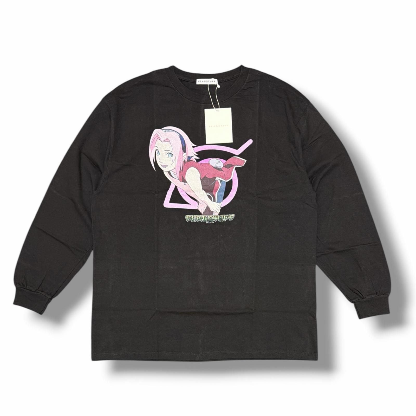参考上代13200円 未使用 F-LAGSTUF-F SAKURA L/S TEE サクラTシャツ 長袖カットソー フラグスタフ FS1697 ブラック XL （14969M）