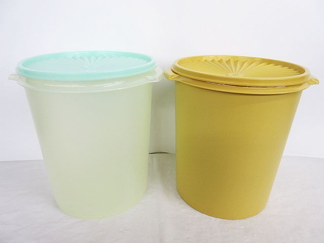 タッパーウェア2点セット マキシデコレーター タッパー 黄色 水色系 グリーン系 食材保存容器 密封 日003-0507-54