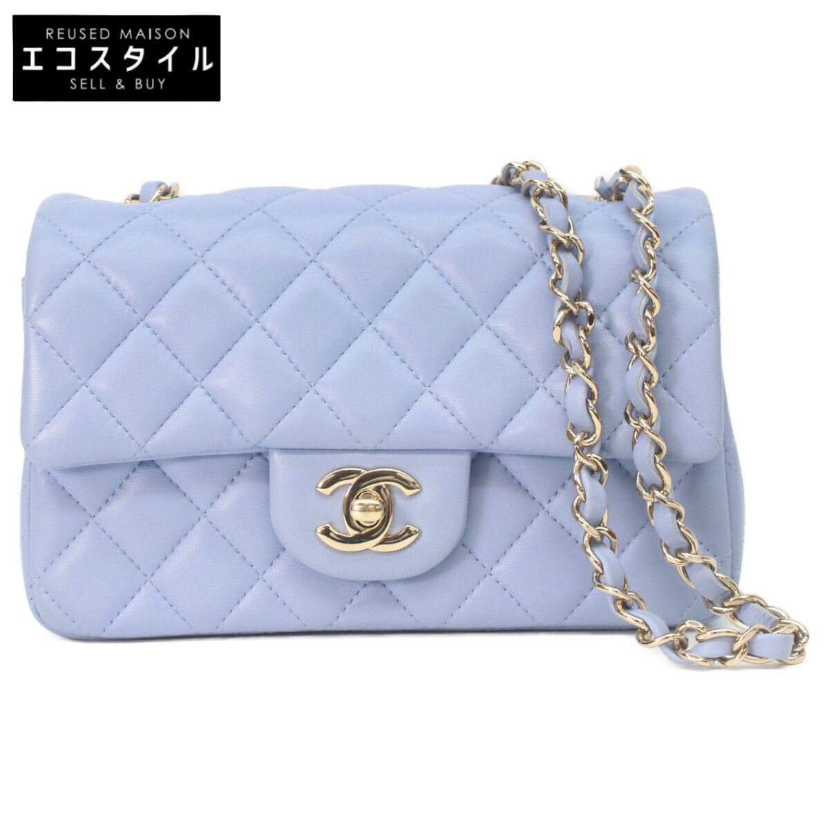 CHANEL シャネル A69900 ﾗｲﾄﾌﾞﾙｰ ﾗﾑ ｺﾞｰﾙﾄﾞ金具 ﾐﾆﾏﾄﾗｯｾ20