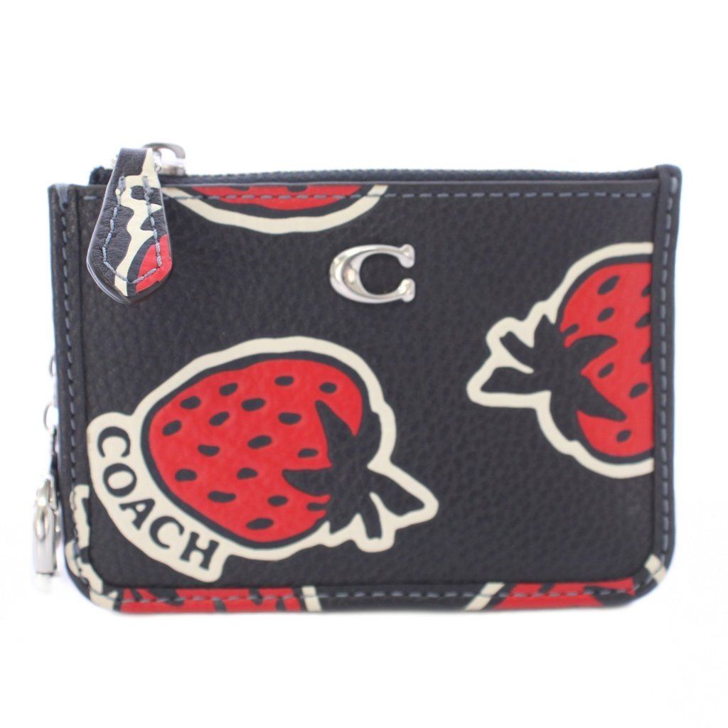コーチ COACH ミニ スキニー ID ケース ストロベリー プリント カードケース レザー 黒 ブラック 赤 レッド CT906 /TK