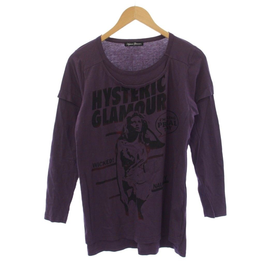 ヒステリックグラマー HYSTERIC GLAMOUR Tシャツ カットソー 長袖 クルーネック プリント F 紫 0134CL05 /BM