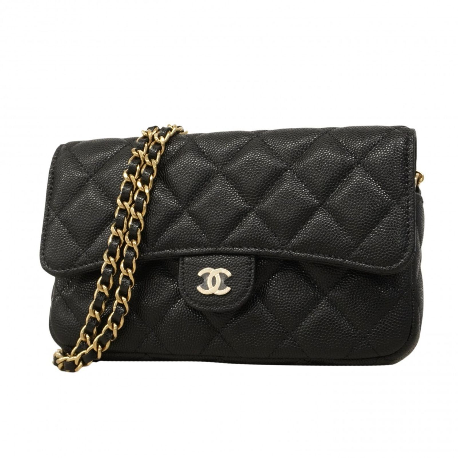 シャネル(Chanel) シャネル ショルダーバッグ マトラッセ チェーンショルダー キャビアスキン ブラック シャンパンレディース