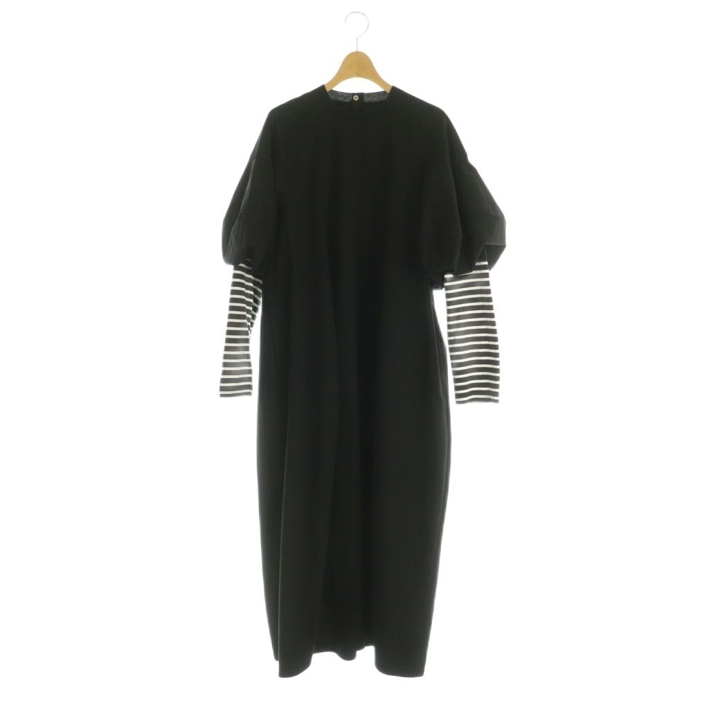 ナゴンスタンス nagonstans 25SS border-sleeves dress ワンピース 袖切替 M 黒 白 470IS833-0311 /MI ■OS