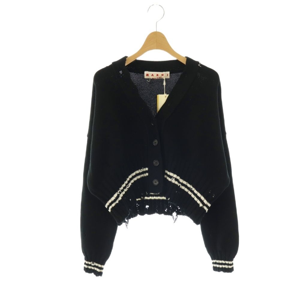 マルニ MARNI 25FW ダメージ加工ニットカーディガン 長袖 40 ブラック ホワイト CDMD0223Q0 /DO ■OS