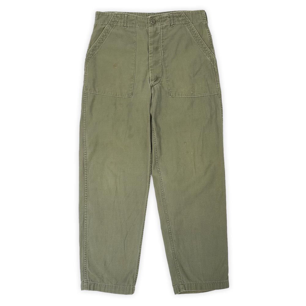 米軍実物 US.ARMY 70s 70年代 コットンサテン ベイカーパンツ ミリタリー アメリカ軍 定番 USA ヴィンテージ 古着 メンズ ズボン パンツ OG-107 / オリーブグリーン W34 L31【中古】