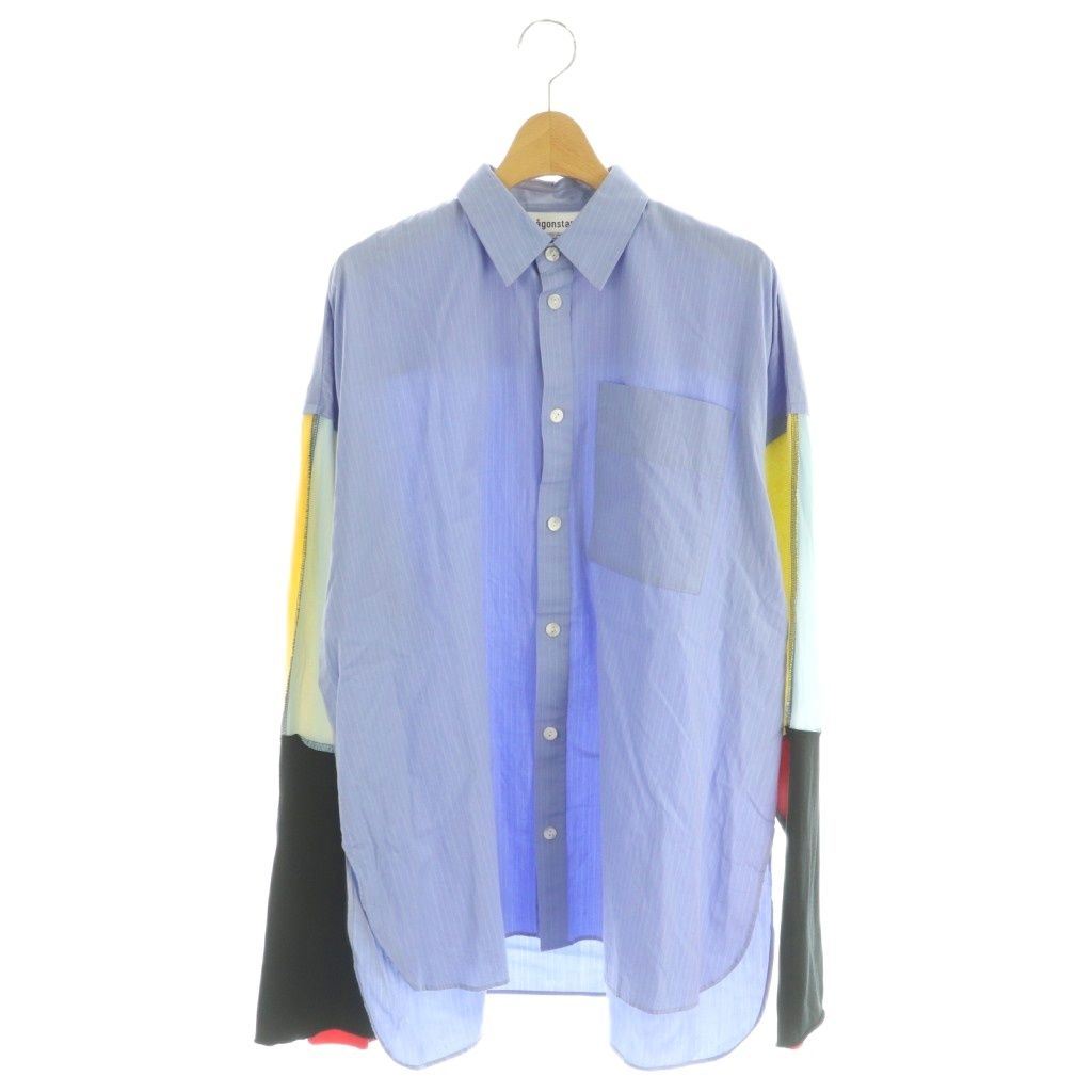 ナゴンスタンス nagonstans 25SS カットスリーブシャツ チュニック丈 切替袖 M ライトブルー マルチカラー 407IS130-0371 /MI ■OS
