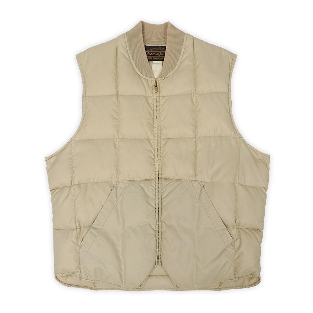 エディーバウアー Eddie Bauer 80s 80年代 カナディアンベスト ダウンベスト 黒タグ オールド アウトドア USA ヴィンテージ アメリカ 古着 メンズ ベスト ジレ ベージュ タン L-XL相当【中古】
