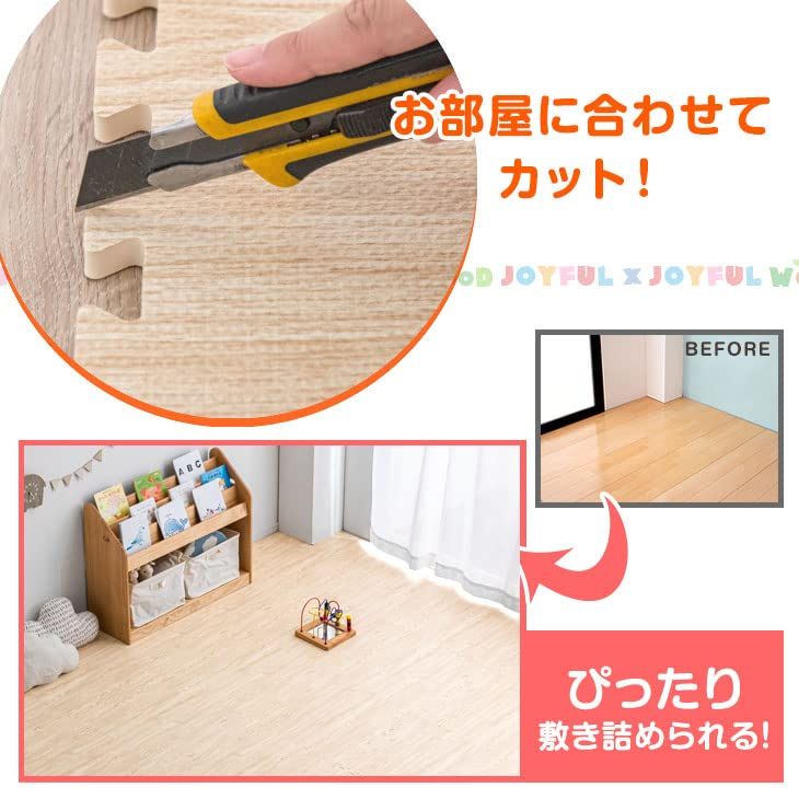 【数量限定】厚み10mm 6畳用 大判59cm 32枚組 木目調 ジョイントマット 防音 ノンホル サイドパーツ付き タンスのゲン アッシュグレー 18700013(79754)