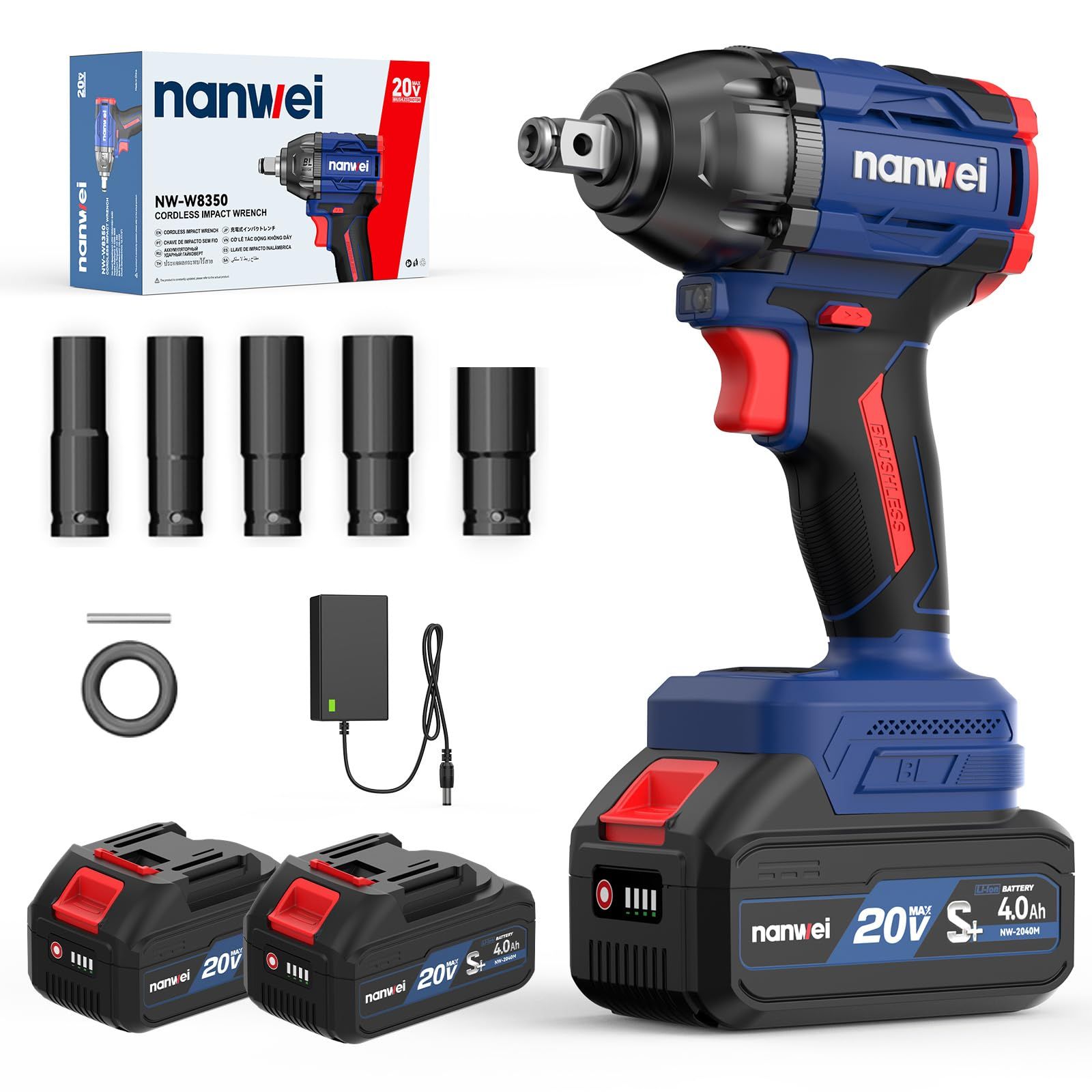 ☆新品☆NANWEI 充電式インパクトレンチ 最大トルク350N?m マキタ18Vバッテリー対応 1/2インチ電動インパクトレンチ ブラシレスモーター 2段階出力 無段変速 ボルトの締付・緩め ホイール交換 (350Nm・電池セット) b1b08721