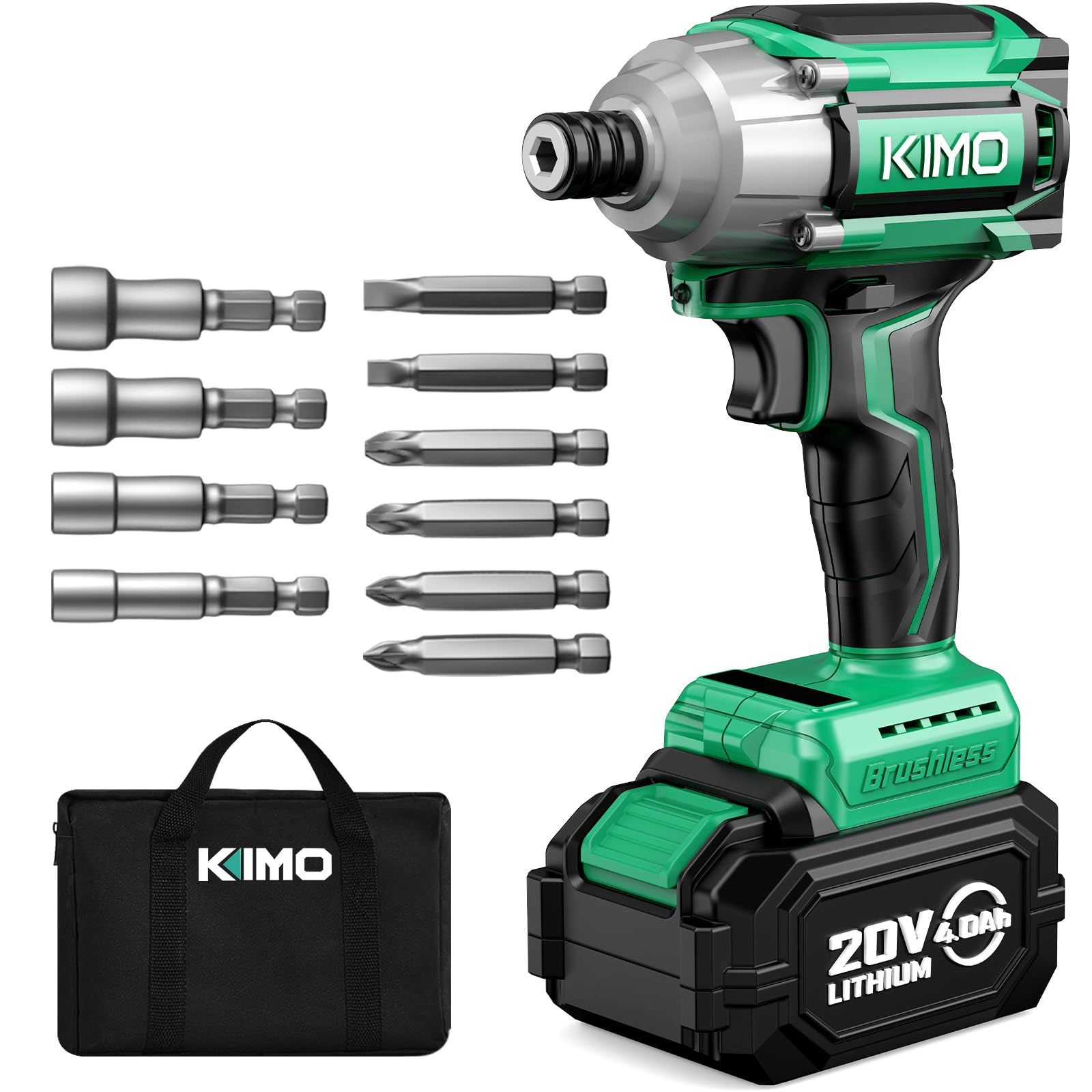 ☆新品☆KIMO インパクトドライバー セット ビット6本 ソケット4本 20V 4.0Ahバッテリー 200N?m 3600r/min高回転 4モード 3800回/min強力な打撃 電動ドライバー 無段変速・正逆転両用 LEDライト付き 1 6ce6312d