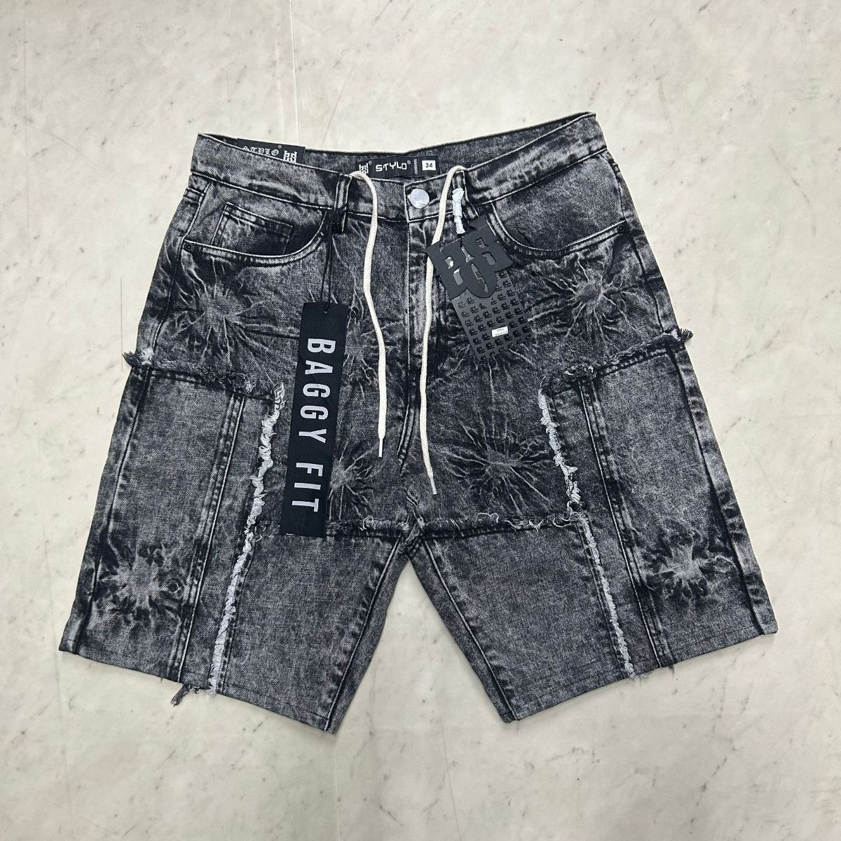 米国LAブランド Stylo Jeans LA スタイロジーンズ BAGGY バギーショートデニム BLACK SUN (SJNS43)