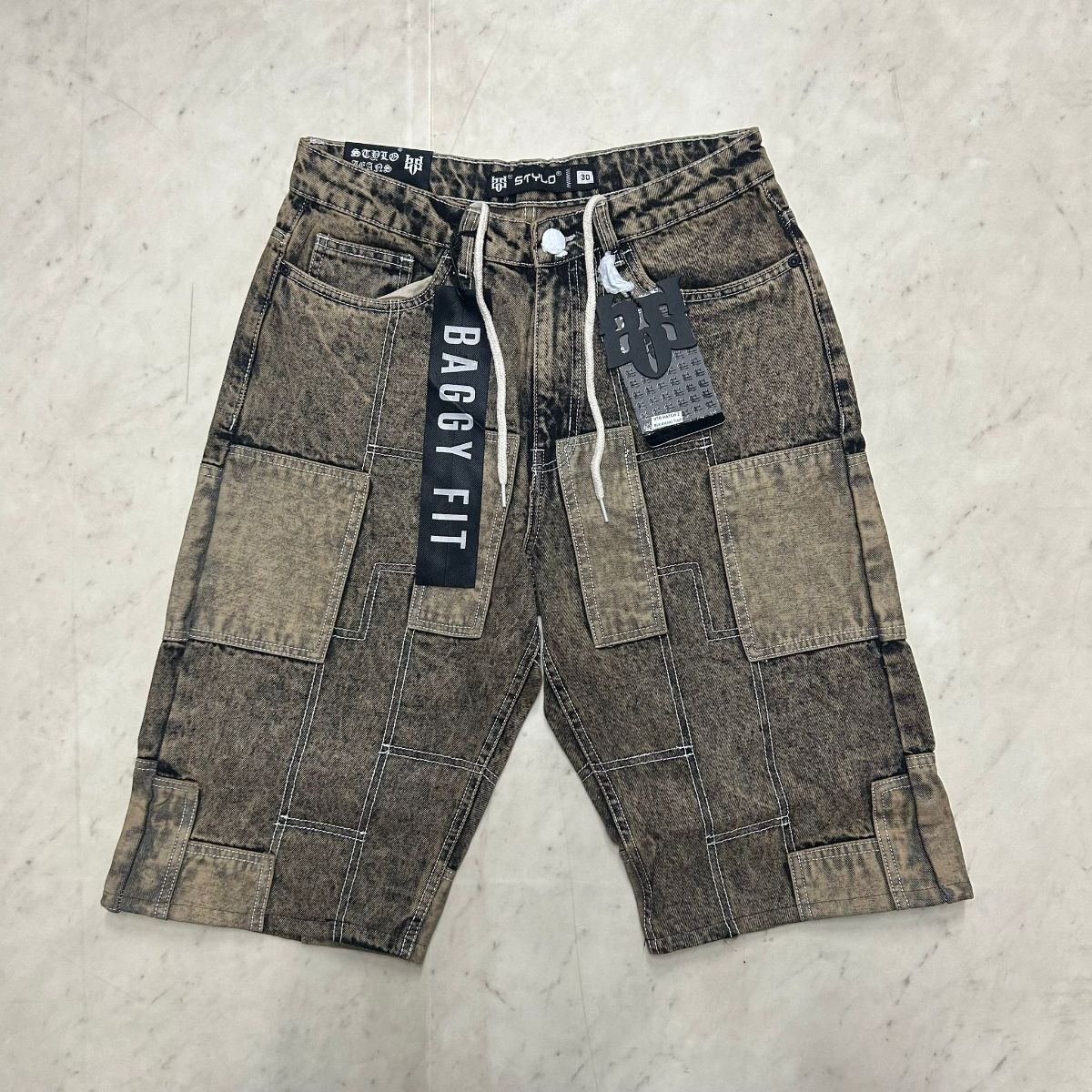 米国LAブランド Stylo Jeans LA スタイロジーンズ BAGGY バギー パッチワーク ショートデニム (SJNS45)