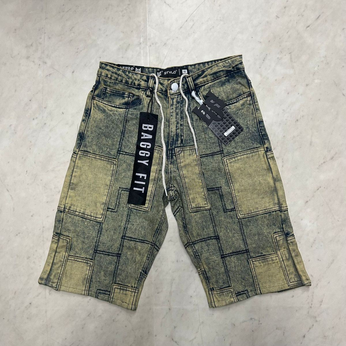 米国LAブランド Stylo Jeans LA スタイロジーンズ BAGGY バギー パッチワーク ショートデニム (SJNS46)