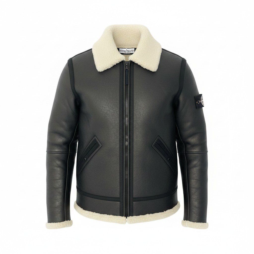 64e7【Archive】STONE ISLAND ストーンアイランド 2011AW ムートンジャケット サイズM ブラック メンズ アウターk02i
