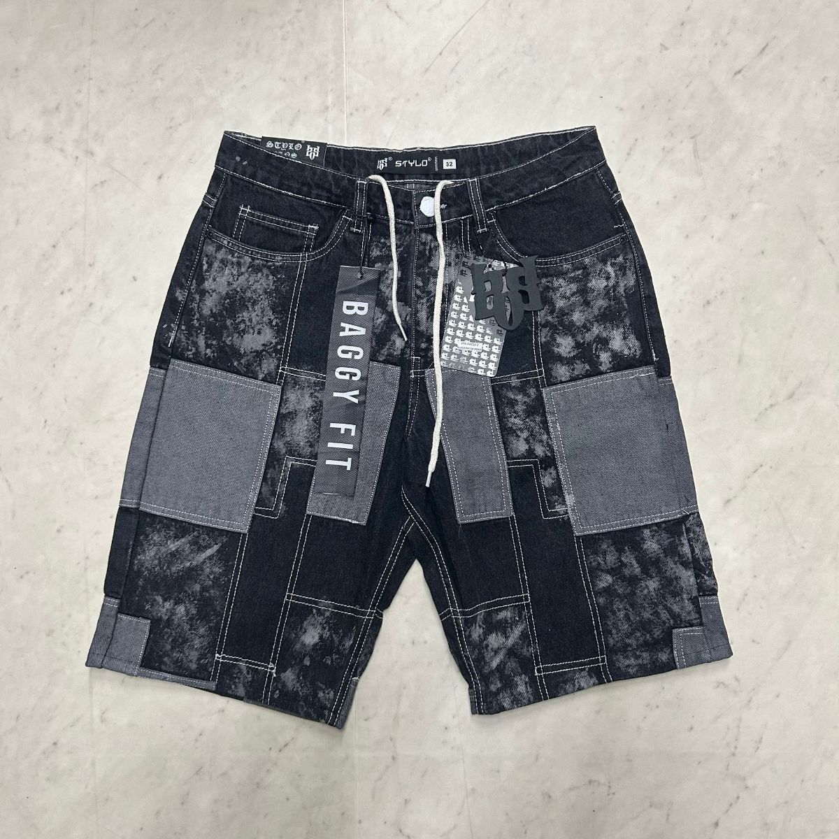 米国LAブランド Stylo Jeans LA スタイロジーンズ BAGGY バギー パッチワーク ショートデニム (SJNS47)