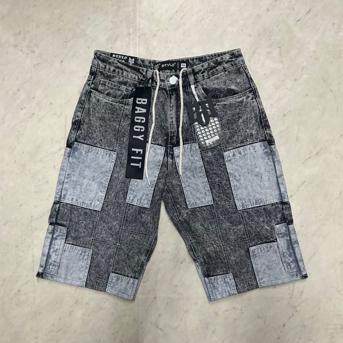 米国LAブランド Stylo Jeans LA スタイロジーンズ BAGGY バギー パッチワーク ショートデニム (SJNS48)