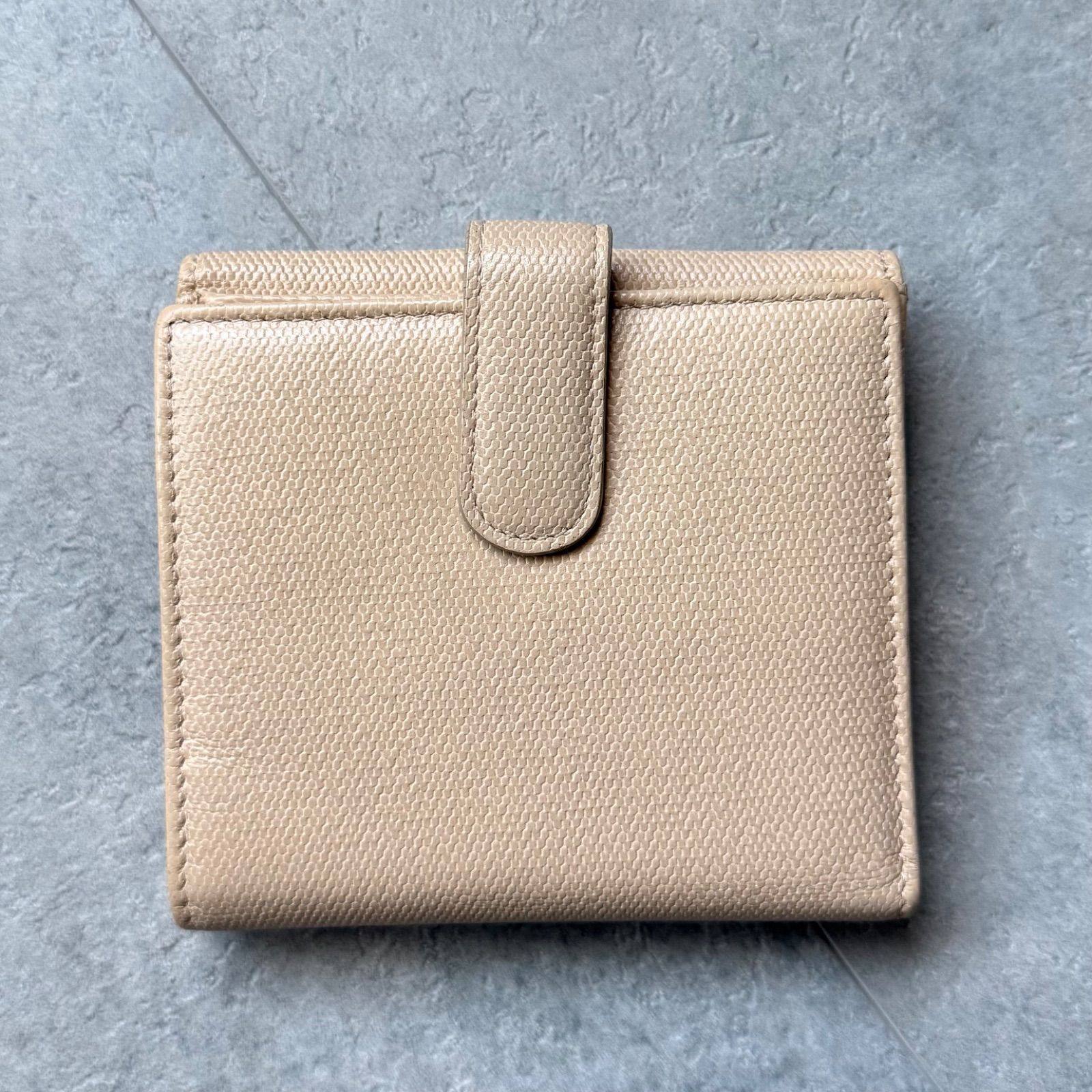 美品 CHANEL シャネル ココマーク 二つ折り財布 Wホック ベージュ 