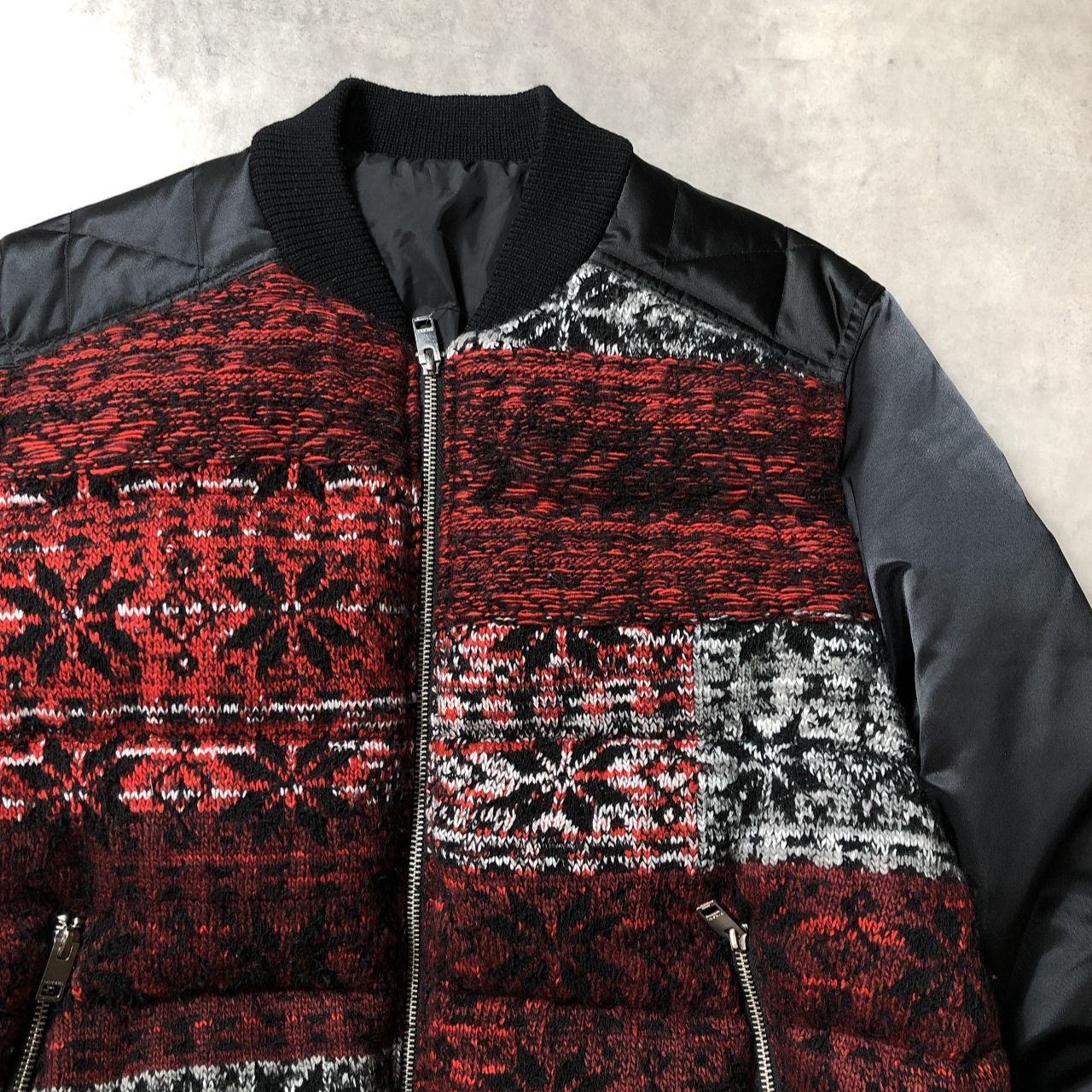 GQ5419◇DIESEL : ノルディックニット切替 ダウンジャケット◇M◇赤/黒 