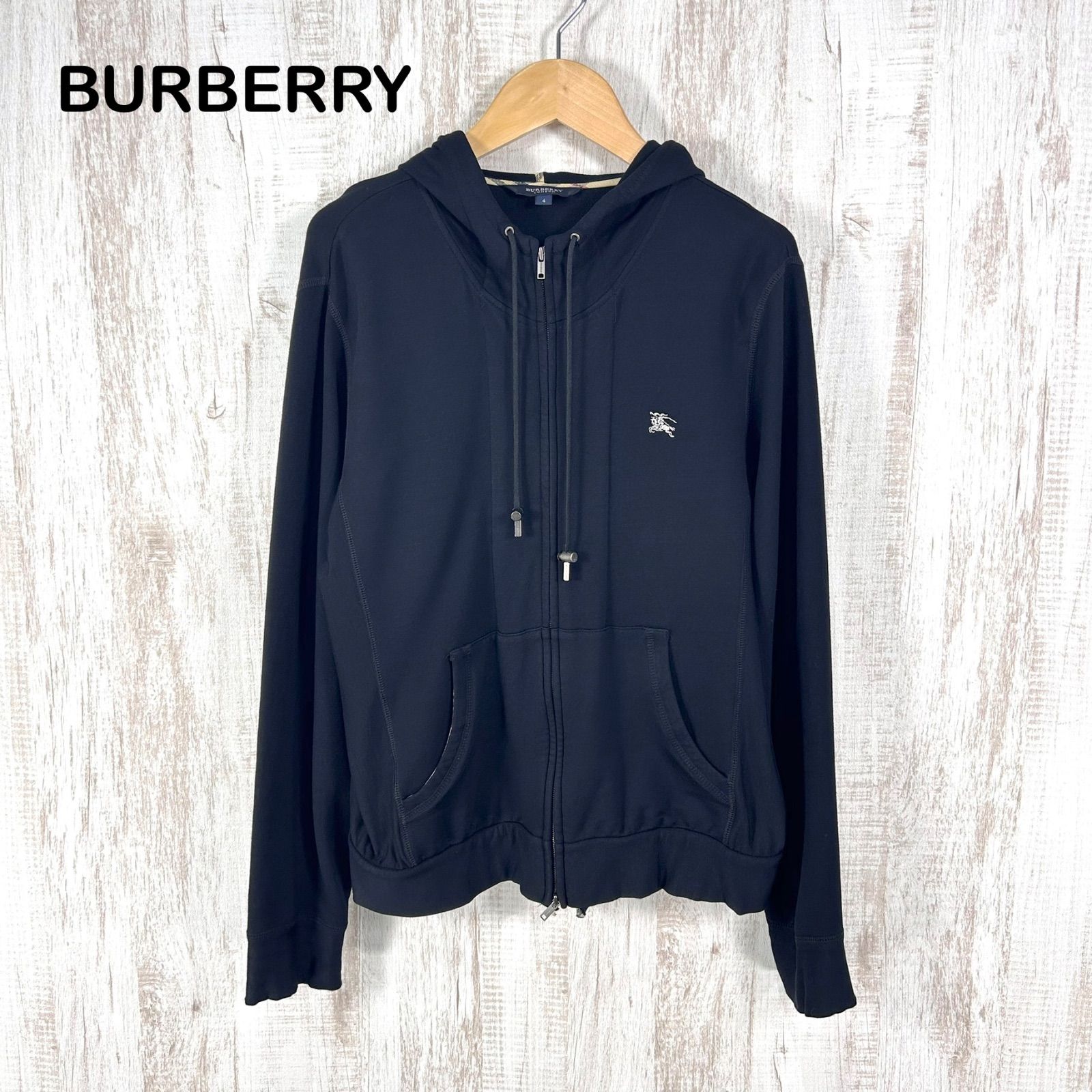 BURBERRY LONDON バーバリーロンドン ホースロゴ刺繡 フーディ ダブルジップアップ パーカー ブラック レディース トップス 大きいサイズ
