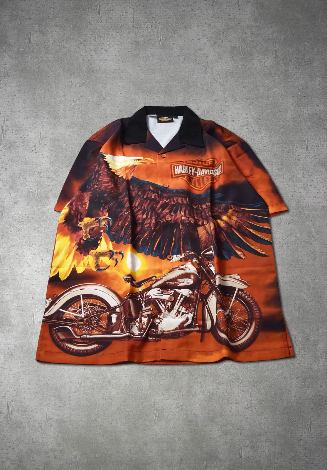 Harley Davidson ハーレーダビッドソン 総柄 転写 オープンカラー シャツ 3-2-16 11,542円