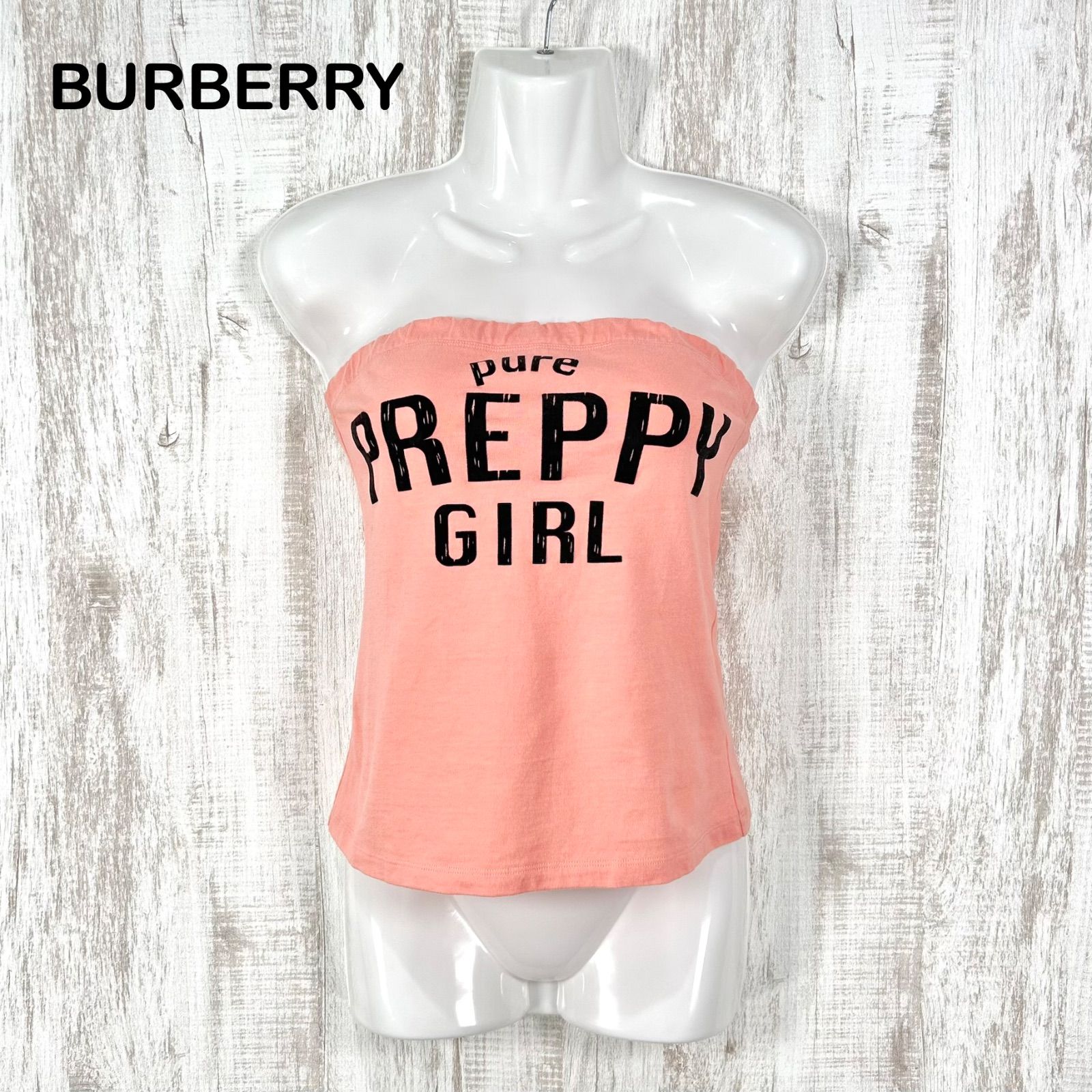 00s BURBERRY BLUE LABEL バーバリーブルーレーベル PURE PREPPY GIRL 両面プリント チューブトップ ピンク レディース トップス y2k 平成ギャル