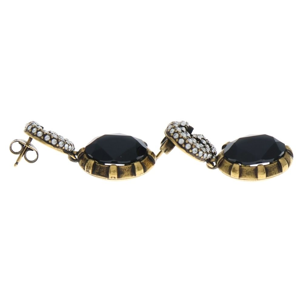 GUCCI (グッチ) ダブルG ラインストーンピアス GP ブラック×ゴールド 