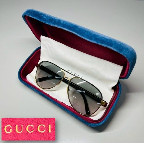 希少 GUCCI グッチ サングラス ティアドロップ GG 4239/S DYOEU 58□13 ゴールド×ラメ 筆記体ロゴ Optyl イタリア製 ケース付ZK