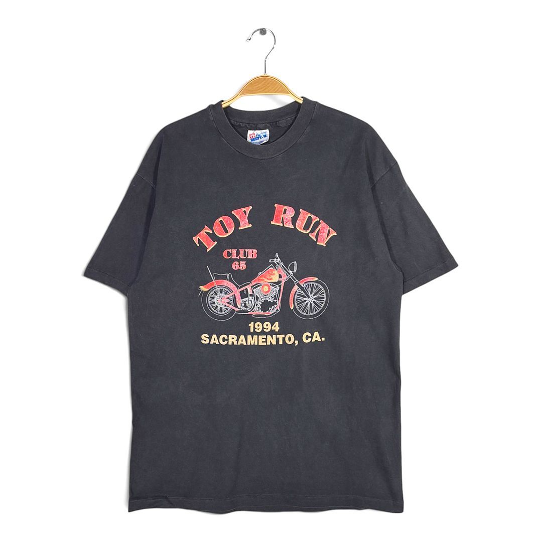 90s TOY RUN ハーレーダビッドソン USA製 ヴィンテージ Tシャツ シングルステッチ ブラック HANES サイズL 古着 BZ0554