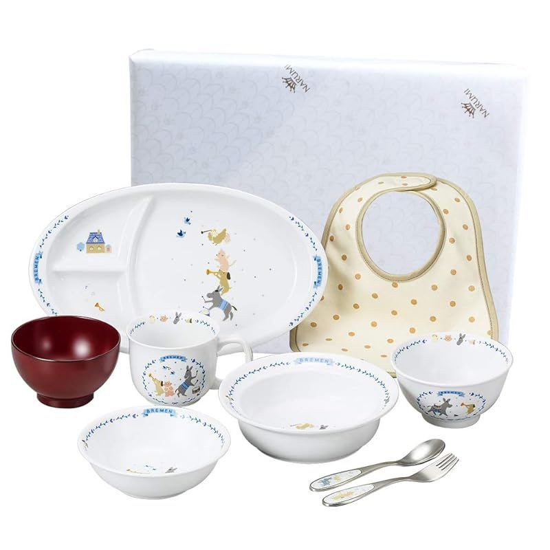NARUMI(ナルミ) 子供用 食器セット ブレーメン ブルー 9点セット まんてんセット すくいやすい食器 出産祝い お食い初め 離乳食 ギフト オーブン 電子レンジ 食洗機対応 オリジナル包装済 日本製 7980-33301AZ 0