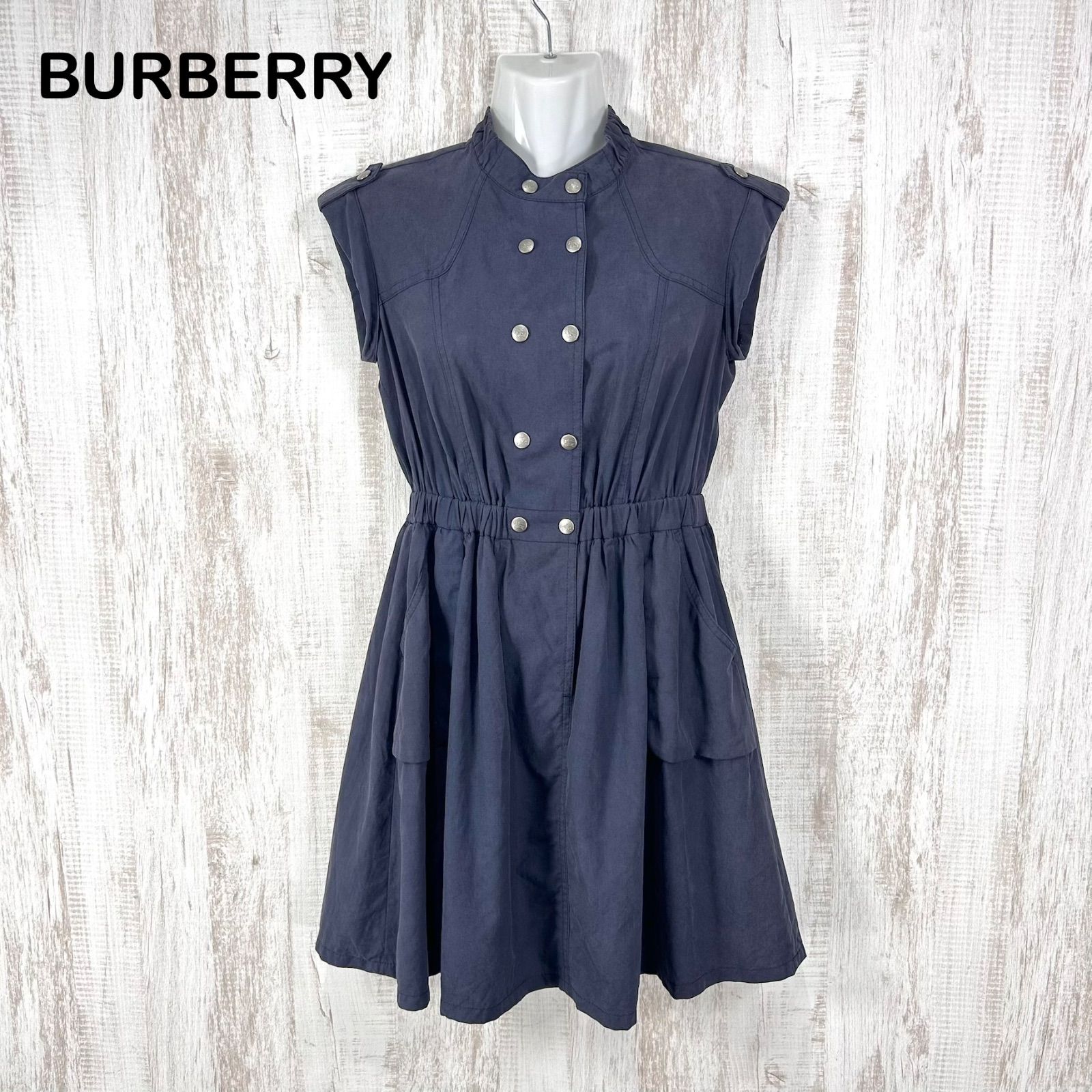 BURBERRY BLUE LABEL 金ボタン Aライン フレア ワンピース バーバリー