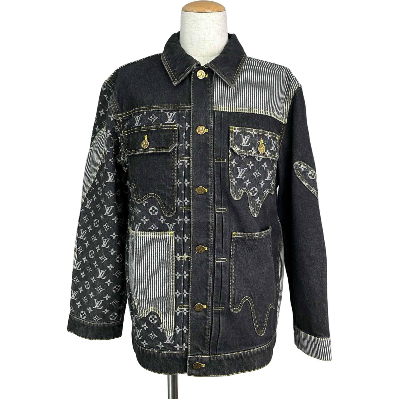 ルイ・ヴィトン LOUIS VUITTON ×NIGO クレイジーワークウェアデニムジャケット HMA20E ブラック デニム メンズ デニムジャケット
