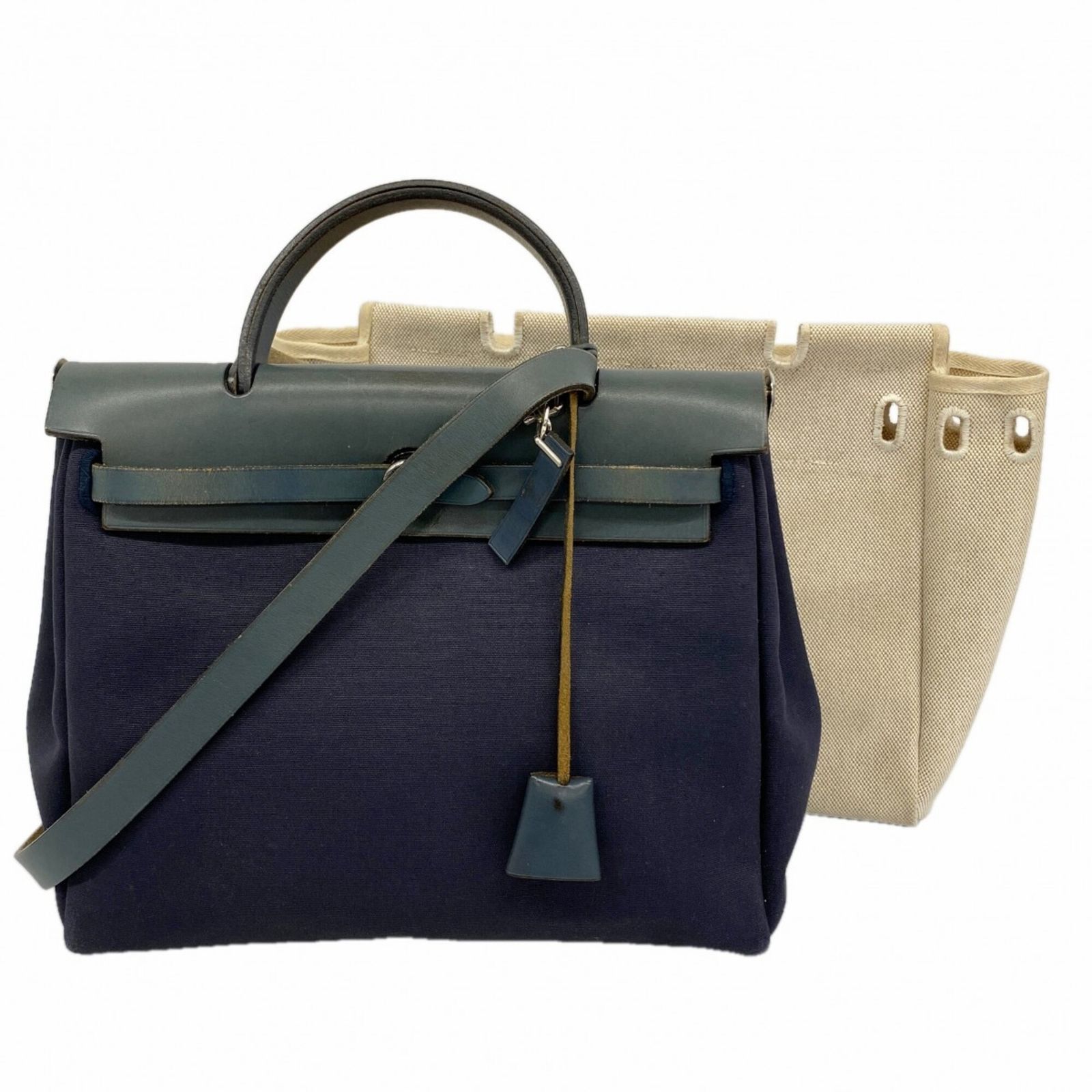 エルメス(Hermes) エルメス ハンドバッグ エールバックMM トワルオフィシエ ネイビー □E刻印レディース